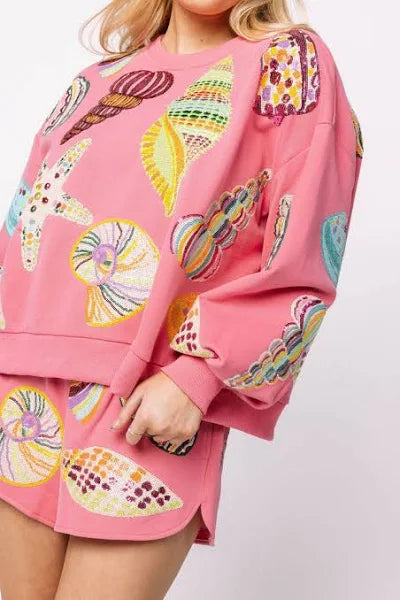 Queen of Sparkles-Pink Multi Shell Sweatshirt