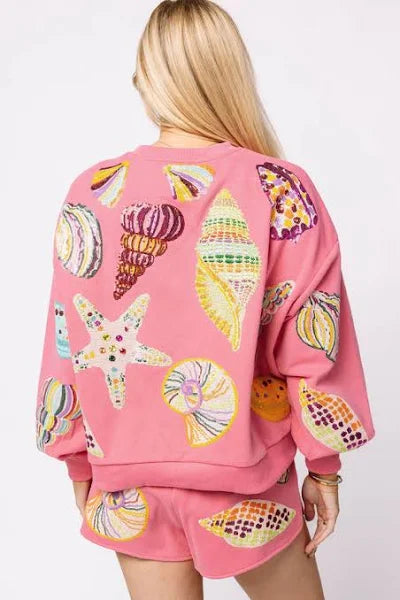 Queen of Sparkles-Pink Multi Shell Sweatshirt