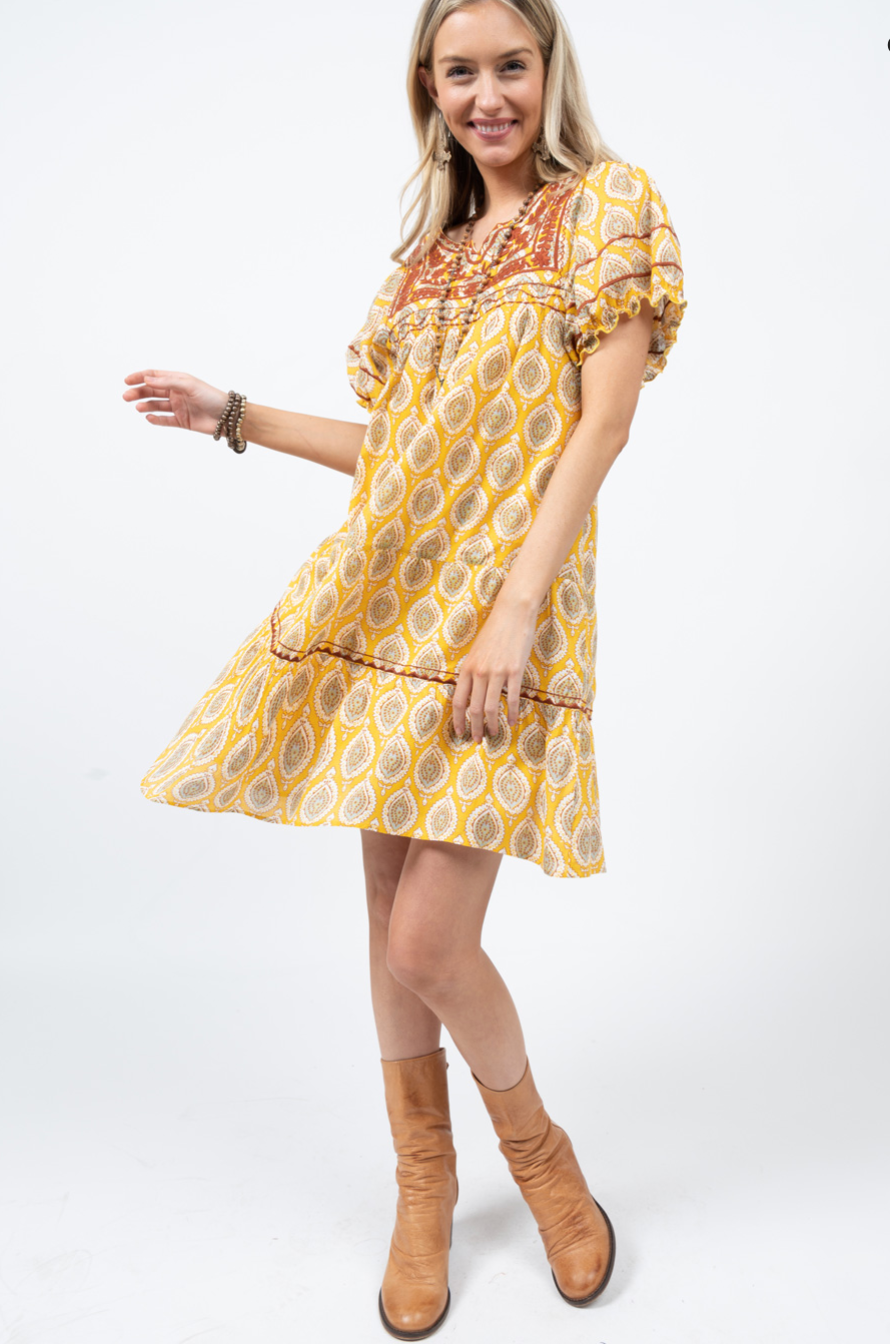 Sister Mary - Yellow Multi Embroidery Dress