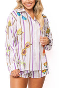 Queen of Sparkles Purple White Striped Sunglasses Button Up