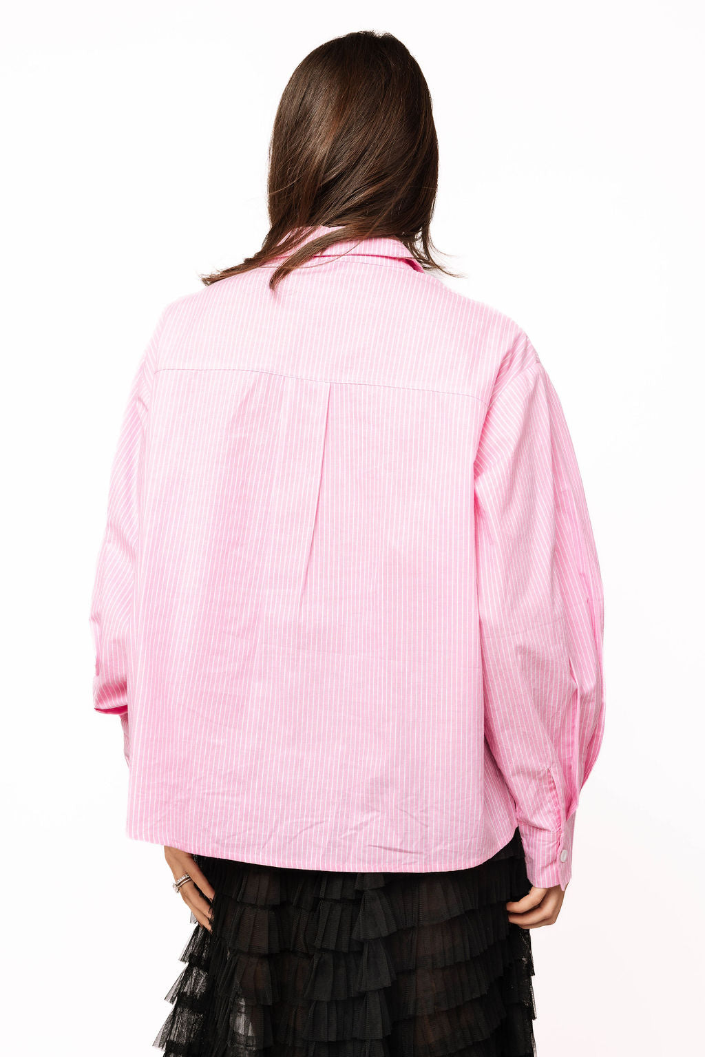 Queen of Sparkles - Swans Pink Striped Button Up