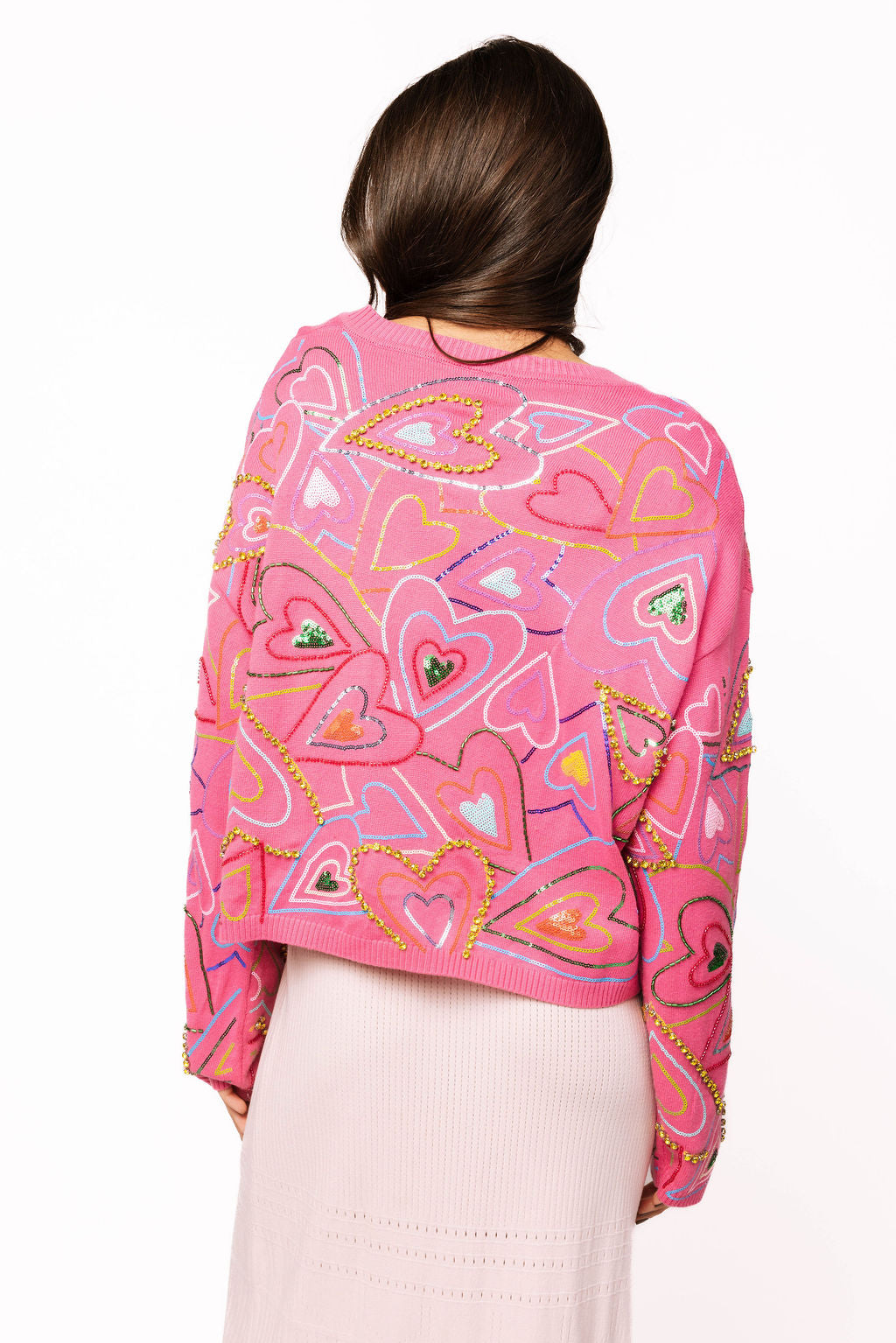 Queen of Sparkles - Pink Multi Hearts Tie Cardigan