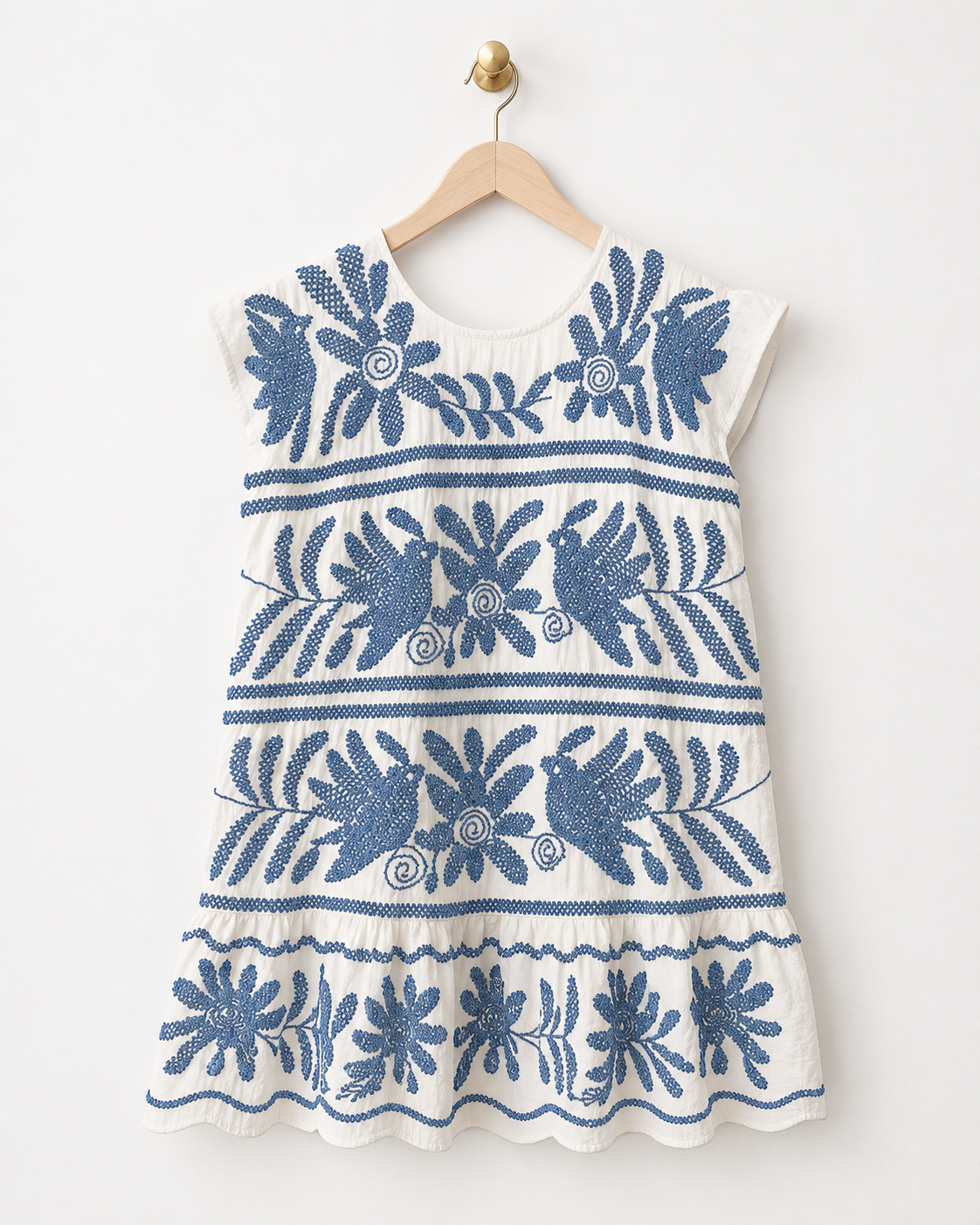 Sister Mary Blue and White Embroidered Blue Dress